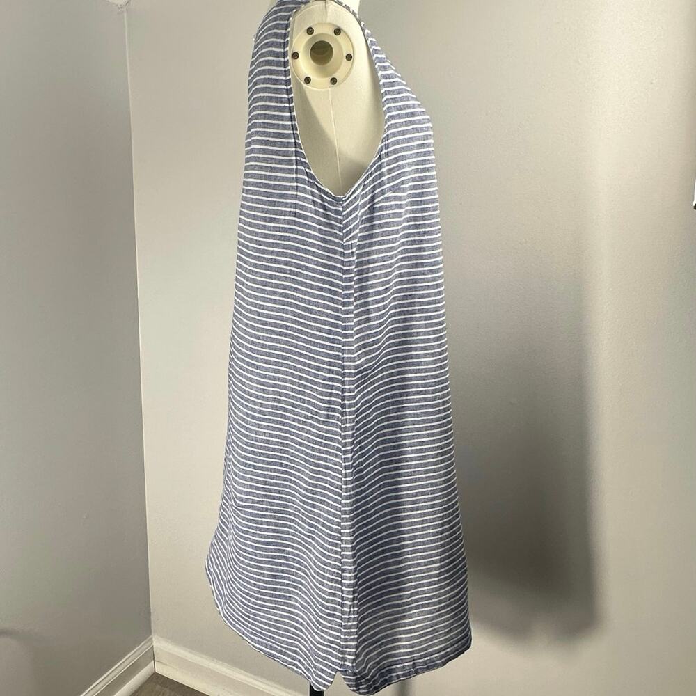 Beachlunchlounge Linen Striped Shift Dress Womens L Blue White Sleeveless - Picture 2 of 9